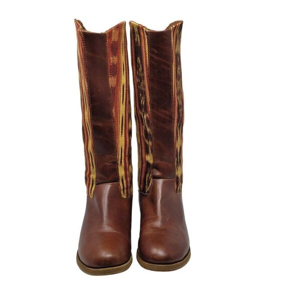Reef Santa Marta Leather Tapestry Tall Boots 7 Brown Multicolor Western Festival - Picture 2 of 13